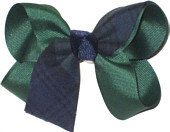 Medium Catholic of Point Coupee (New Roads) Plaid with Forest Ribbon and Navy Knot Double Layer Overlay Bow